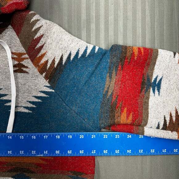 Women's Southwestern Aztec Print Quarter-Zip Hoodie with Front Pocket - Picture 6 of 11